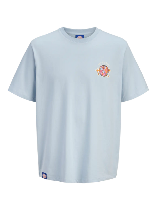 Camiseta Jorfolie azul estampada en la espalda