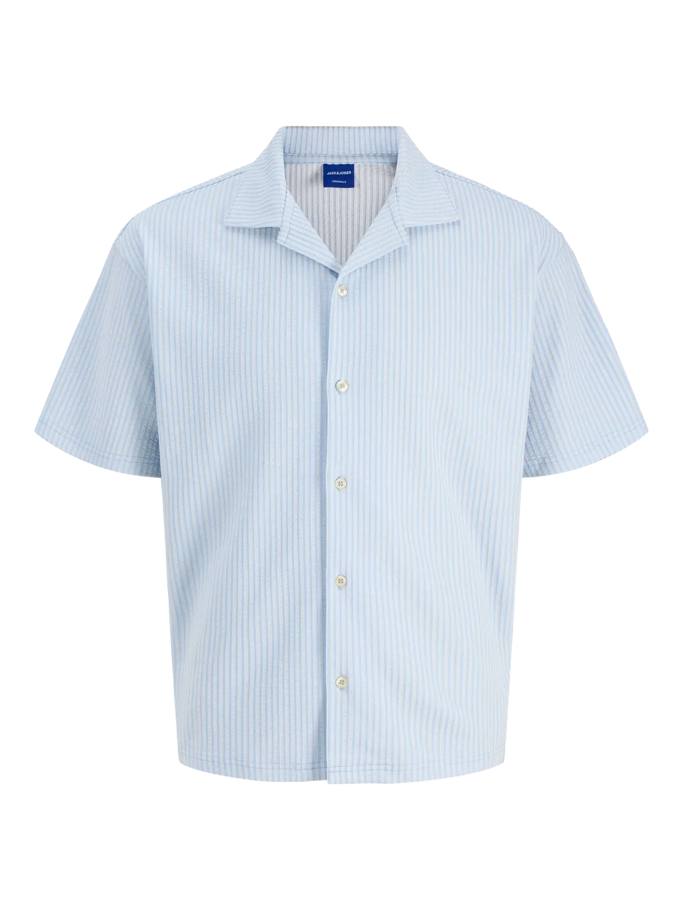 Camisa de rayas azul de manga corta