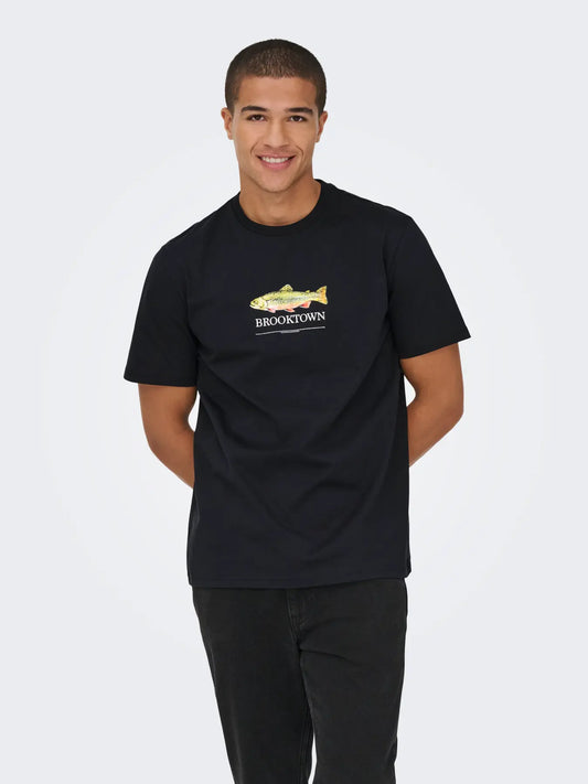 Brooklyn Camiseta negra estampada only