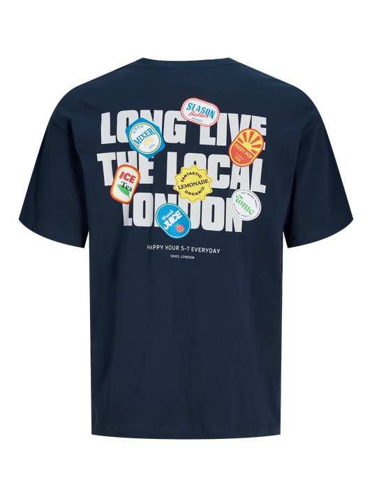 Camiseta Azul Estampada en la espalda