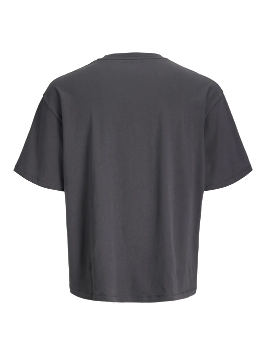 Camiseta recortada gris con estampado frontal