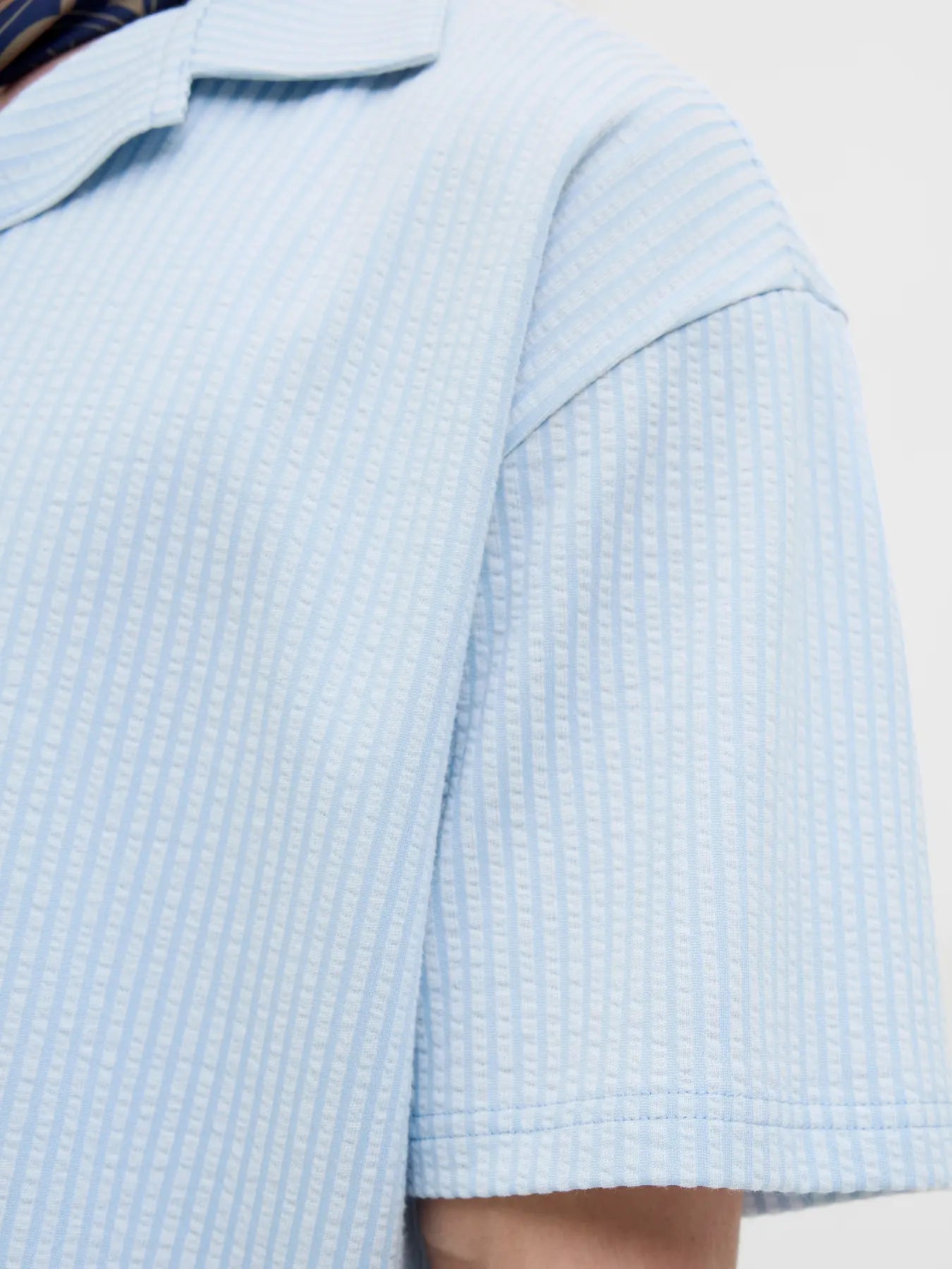 Camisa de rayas azul de manga corta